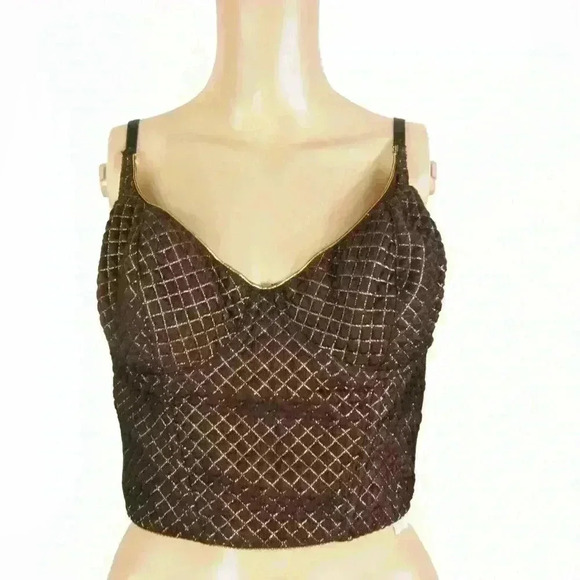 Vintage 80s Bustier Corset Burgundy Quilted Metallic Gold Tank Top - Picture 1 of 5